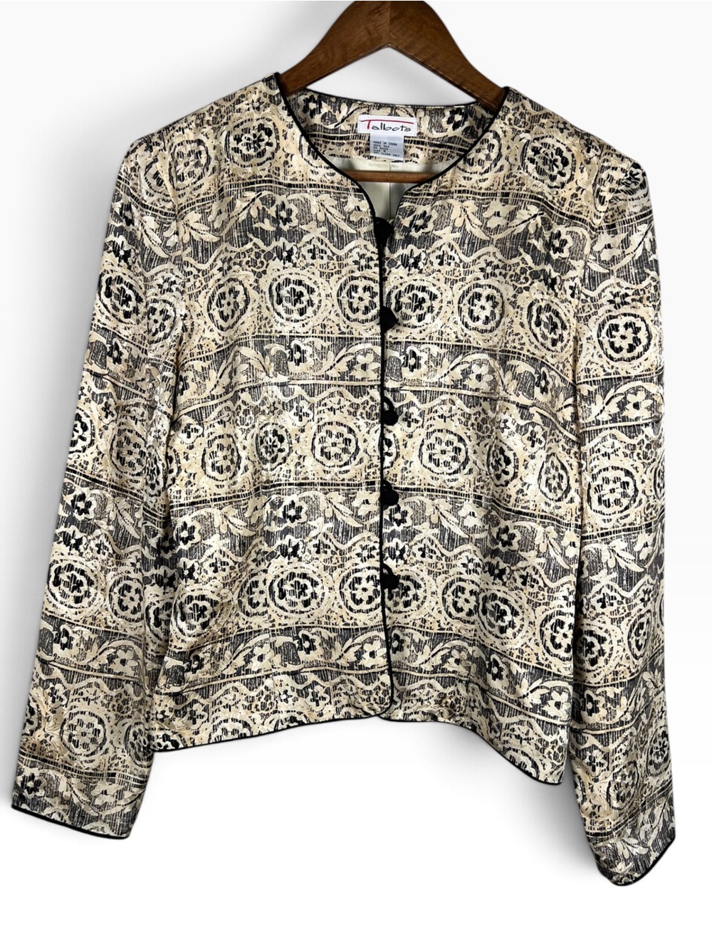 Vintage Talbots Silk Jacket Size 6 Abstract Print Frog Closure Lined Artsy